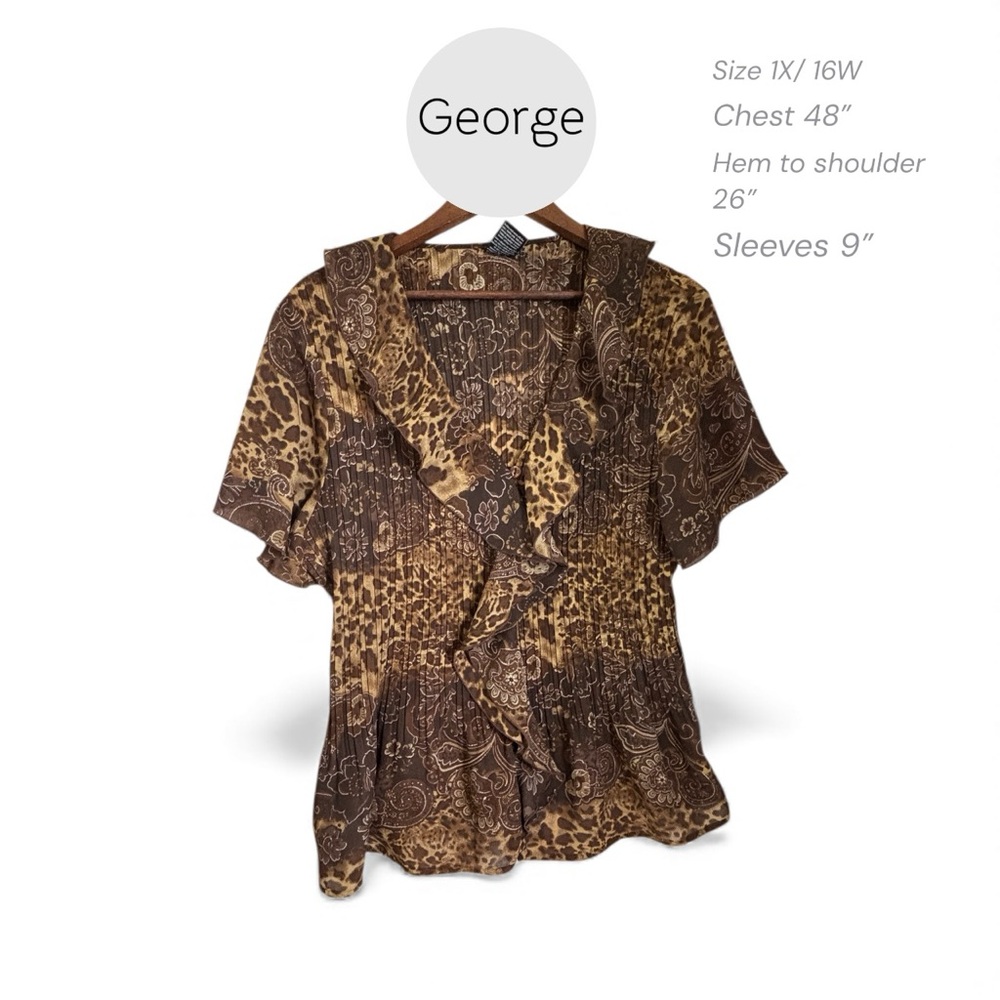 George Leopard and Paisley Brown Women's Blouse short sleeve size 1X/16W